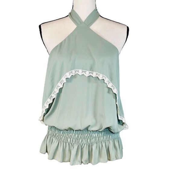 Wren & Willa Halter Top Smocked Open Back Blouse Cottagecore Feminine Coquette - Picture 1 of 11